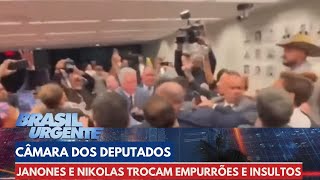 Janones e Nikolas trocam empurrões e insultos na Câmara dos Deputados  Brasil Urgente [upl. by Yzzik]