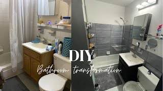 DIY BATHROOM MAKEOVER  APARTMENT FRIENDLY RENOVATIONS  SMALL NYC BATHROOM [upl. by Ehrenberg]