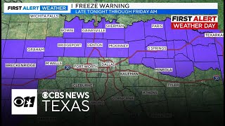 First Alert Weather Day Friday morning Freeze warning issued for parts of North Texas [upl. by Sinai415]