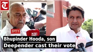 Haryana election Bhupinder Hooda son Deepender cast their vote in Rohtak [upl. by Ardnala381]