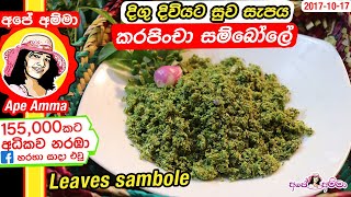 ✔ කොලෙස්ටරෝල් දිය කරන සම්බෝලය burning chutney sambol Curry leaves Apé Amma karapincha [upl. by Brinn537]