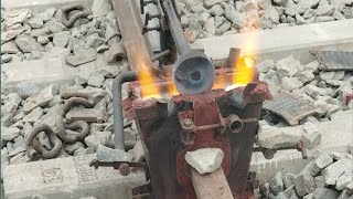 Alumino thermit welding on railSKV thermit welding hole processAt welding on the railway track [upl. by Kussell315]