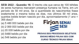 SESI 2022  Ensino Médio Técnico  Questão 16  Matemática [upl. by Hoopes]