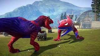 NEW Spiderman Tyrannosaurus Rex vs Spiderman Spinosaurus Dinosaur Fighting Jurassic World Evolution [upl. by Brion]