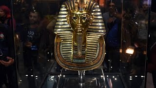 Egyptian Kings gold mask back on display after restoration [upl. by Analihp]