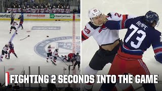 Devils vs Rangers begins with 5 vs 5 fight  NHL on ESPN [upl. by Dario]