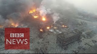 China explosion Drone footage shows Tianjin blast site  BBC News [upl. by Fries]