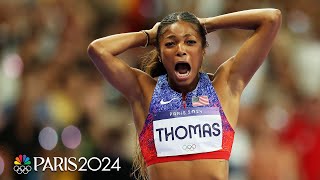 Gabby Thomas gets her longawaited gold medal in women’s 200m  Paris Olympics  NBC Sports [upl. by Aeiram]