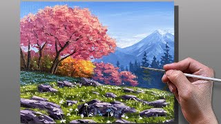 Acrylic Painting Japan Cherry Blossom  Correa Art [upl. by Dyrraj]