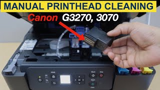 Canon PIXMA G3070 Manual Printhead Cleaning Fix Clogged BK Y M amp Y Ink G3270 Printer [upl. by Vere579]