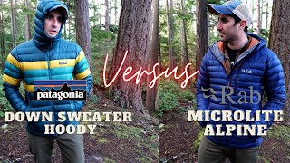 Patagonia Down Sweater Hoody VS Rab Microlite Alpine Down Jacket  Down Jacket Battle Versus Series [upl. by Aziza]