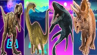 JurassicWorld Indoraptor🆚Brontosaurus🆚Mosasaurus🆚triceratops  Coffin Dance Song TilesHop [upl. by Ruenhs]