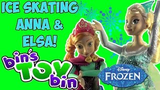 Disney Frozen Ice Skating Anna amp Elsa Dolls Review by Bins Toy Bin [upl. by Nomae]