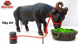 Sculpting Clay  Buffalo making with clay tutorial  Animals making with clay  clay animal Art [upl. by Ingamar]