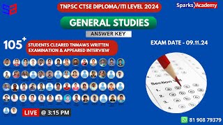 TNPSC CTSE DIPLOMAITI LEVEL EXAM GS TENTATIVE ANSWER KEY Sparks Academy [upl. by Pazit]