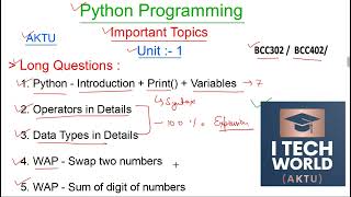 Python Programming Important Questions for All 5 Units for AKTU exam BCC302402 amp Important Programs [upl. by Nagaet]