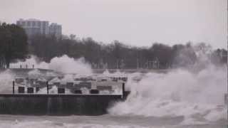 Huge Waves from Superstorm Sandy Slam Chicago [upl. by Levana]