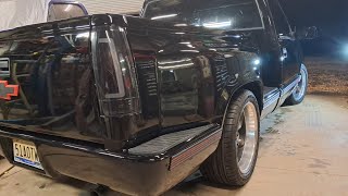 Molding roll pan into 8898 OBS Chevy stepside bed to prevent cracking [upl. by Ahcarb743]