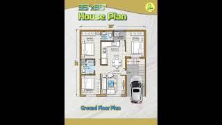 35× 35 house plan 3BHK with car parking 3535 house design indianstyle instyle floorplan [upl. by Borchers]