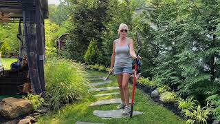 How We Install Flagstone Paths in Grass Pea Gravel and Mulch DIY Full Install Timelapse [upl. by Mulligan992]