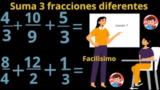 SUMAS DE FRACCIONES CON 3 DENOMINADORES DIFERENTES quotFACILISIMOquot [upl. by Annavoj]