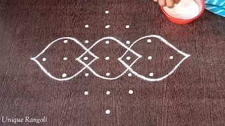 Easy kolam with 7 dots  Simple rangoli with 7 dots  Chikku muggu  Tippudu muggu by Unique Rangoli [upl. by Atinat]