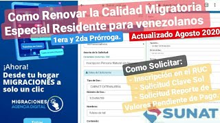 Prorroga Calidad Migratoria Especial Residente para Venezolanos 1era y 2da Actualizado Agosto 2020 [upl. by Esilana218]