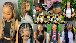 Stunning half cornrows styles 2024  Cute simple cornrow hairstyles  Cornrows hairstyles [upl. by Ruddie]