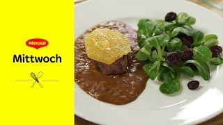 Schweinefilet mit Orangen  Schalotten  Sauce Rezept  MAGGI Mittwoch [upl. by Aeriell]