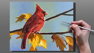 Acrylic Painting Cardinal Bird  Correa Art [upl. by Anirpas]