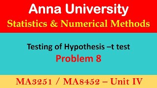 t test Two samples A random two samples  Small samples Testing of hypothesis  Anna Universi [upl. by Dalli]