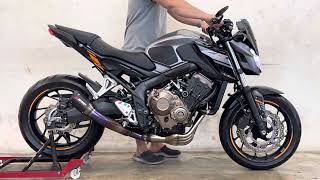 Honda Cb650f Exhaust sound Firetorch Carbon taitanuim slip on [upl. by Nnaxor871]