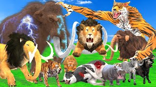 Giant Lion Fight Mammoth Vs Tigers Attack Cow Buffalo Hippo Zebra Saved By Zombie Mammoth Vs Wolf [upl. by Annocahs]