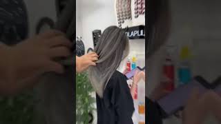 highlight ash grey video hair color reels peekaboo highlight shortvideo haircut hairstyle [upl. by Irahk162]