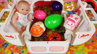 Baby doll and Poli Ambulance Kinder joy and surprise eggs toys in Orbeez [upl. by Redep155]