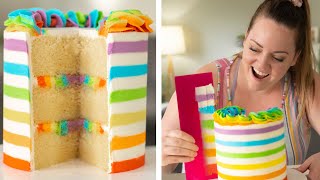 Striped BUTTERCREAM Rainbow Cake [upl. by Alyhs]