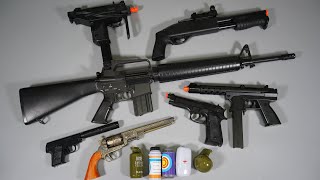 M1851 Revolver Toy Gun  M16A2 Airsoft Gun  Mircro Uzi  Colt Pistol Realistic Toy Guns Collection [upl. by Norm]