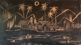 Landscape drawing on the blackboard rajendraarts [upl. by Cecile]