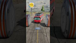 Mix Colour Cement Truck amp School Bus vs 3 Giant Bollards crash beamngdrive shorts [upl. by Felder]