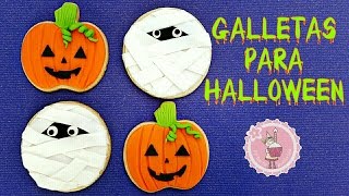 Galletas para Halloween decoradas con fondant momia y calabaza  Mi tarta preferida [upl. by Anelrac592]