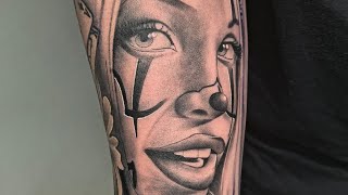 Clown Girl Tattoo Inner forearm session 1  tattoo tattooreveal fennomenaltattoos [upl. by Yhtomot]