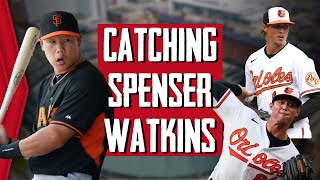 CATCHING BALTIMORE ORIOLES SPENSER WATKINS RHP [upl. by Albright]