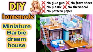 DIY homemade miniature dollhouse how to make barbie dream housedoll house without hot glue barbie [upl. by Nelra]