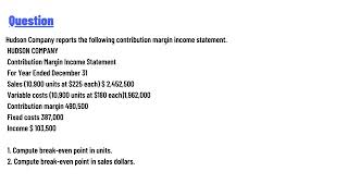 Hudson Company reports the following contribution margin income statement [upl. by Amhser]