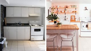 Makeover Tiny Basement Rental Kitchen Turns Peach [upl. by Ilke163]