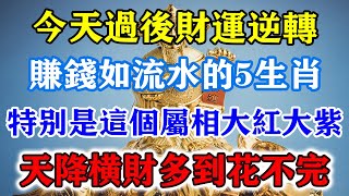 今天過後財運逆轉！賺錢如流水的5生肖！特別是這個屬相大紅大紫！天降橫財多到花不完！運勢 風水 佛教 生肖 发财 横财 【佛之緣】 [upl. by Rabah]