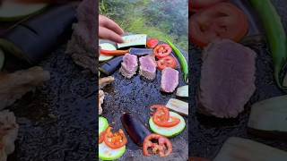 MOUTHWATERING Steaks on stoneoutdoorcooking food chef [upl. by Ailegave]