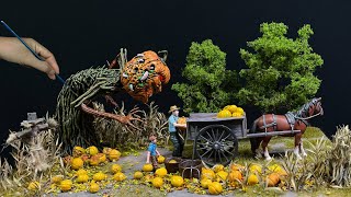 How To Make Diorama Giant Pumpkin Monster Attacks The Farmer  Clay Sculpting [upl. by Saied889]