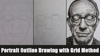 Portrait Outline Drawing with Grid Method  How to Draw Face with Grid Lines  Oldman Drawing [upl. by Elita]