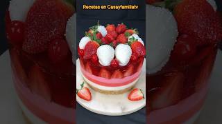 Tarta a Mousse y gelatina con FRESAS en 1 MIN 🍓  Fácil y Rápido [upl. by Engapmahc]